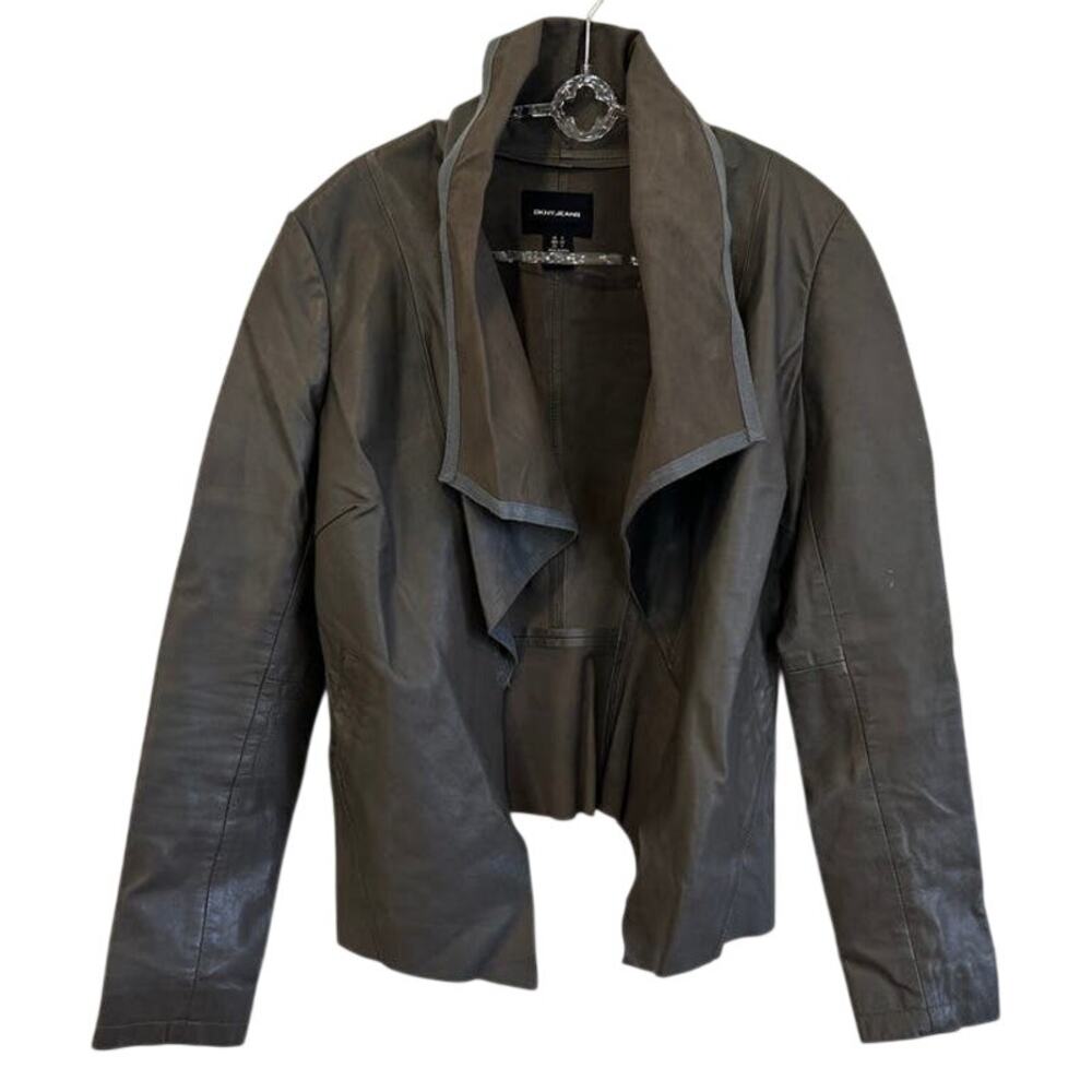 DKNY Jeans Lambskin Leather Jacket  Gray Brown Women sz S